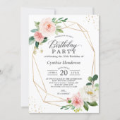 Elegant Geometric Blush Pink Floral Birthday Party Invitation (Front)