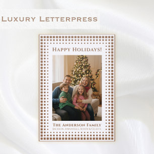 Elegant Geometric Border Personalized Holiday Letterpress Photo Cards