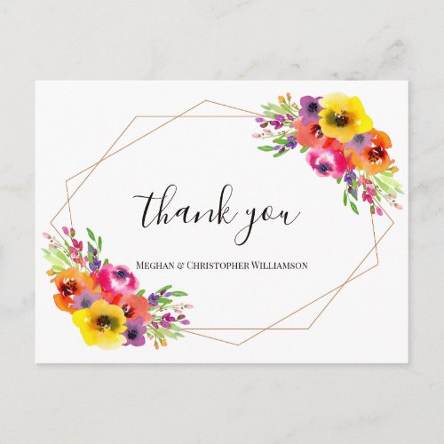 Elegant Geometric Bright Floral Wedding Thank You Postcard