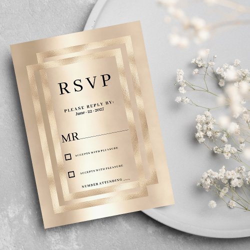 Elegant geometric champagne gold glam RSVP  Invitation