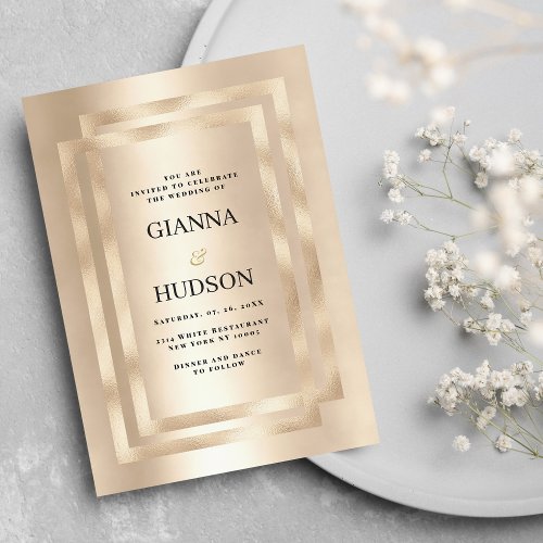 Elegant geometric champagne gold glam wedding invitation