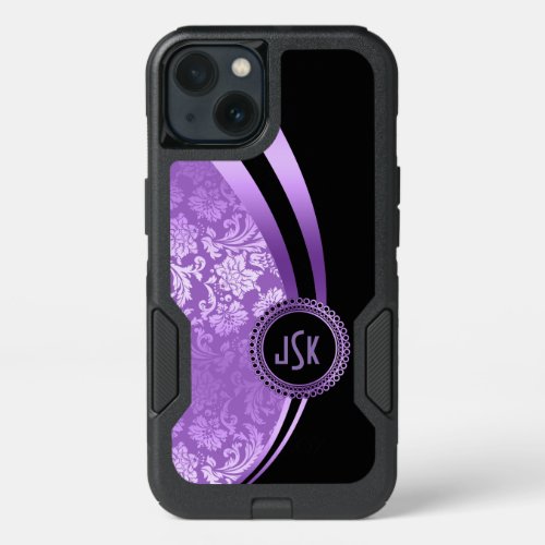 Elegant Geometric Design Black  Purple Damasks iPhone 13 Case