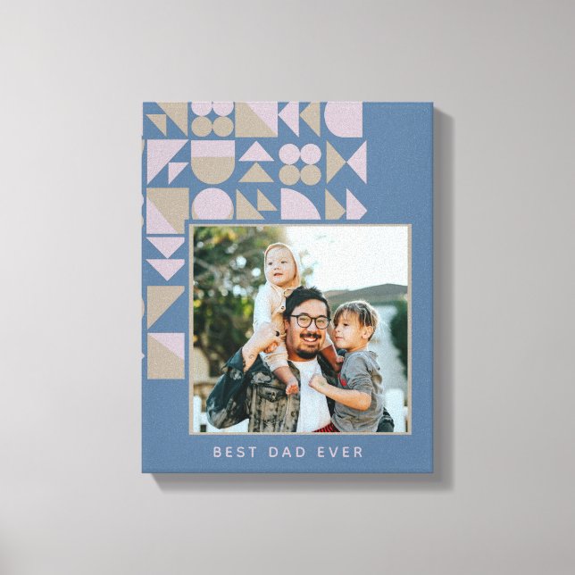 Elegant Geometric Dusty Blue Personalized Photo Canvas Print (Front)