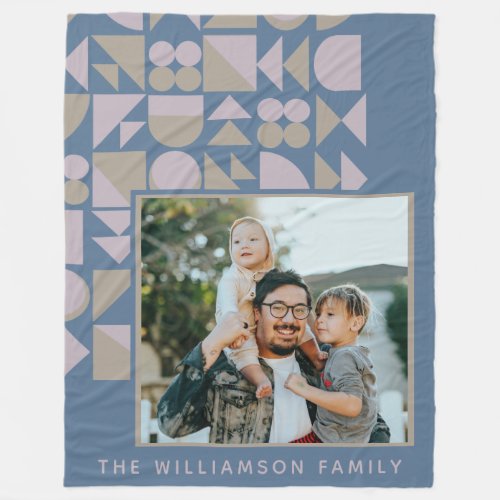 Elegant Geometric Dusty Blue Personalized Photo Fleece Blanket