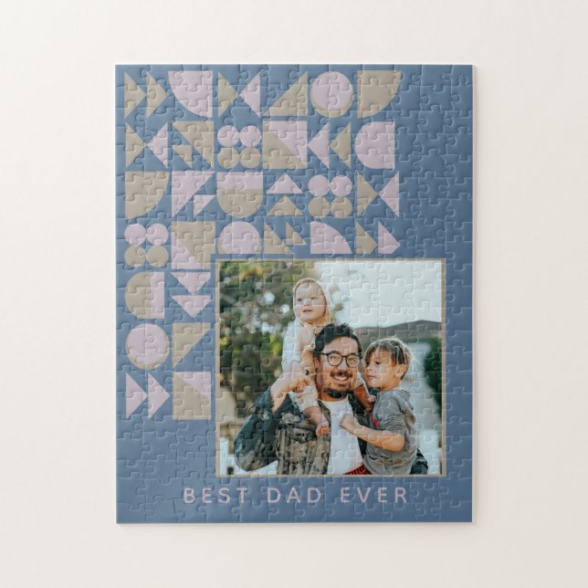 Elegant Geometric Dusty Blue Personalized Photo Jigsaw Puzzle (Vertical)