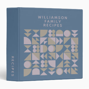 Elegant Geometric Dusty Blue Personalized Recipe 3 Ring Binder