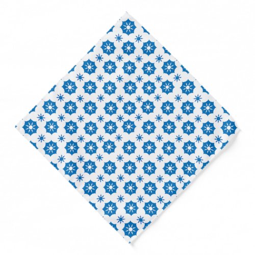 Elegant Geometric Floral Blue And White Pattern Bandana