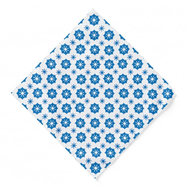 Elegant Geometric Floral Blue And White Pattern Bandana (Front)