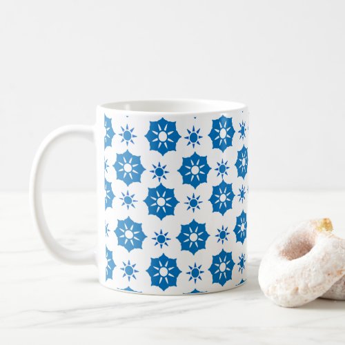 Elegant Geometric Floral Blue And White Pattern Coffee Mug