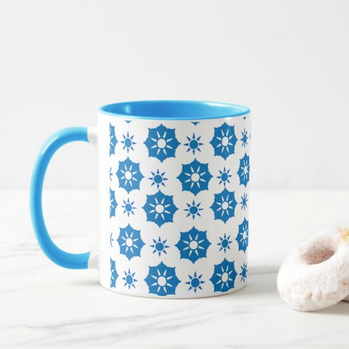 Elegant Geometric Floral Blue And White Pattern Mug