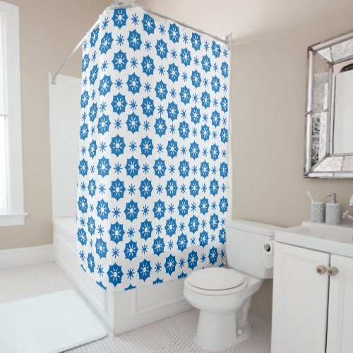 Elegant Geometric Floral Blue And White Pattern Shower Curtain