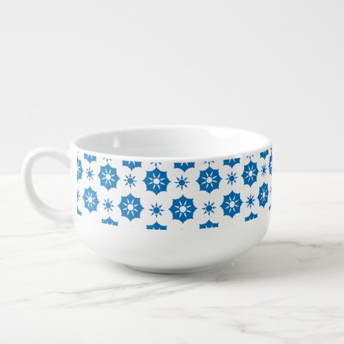 Elegant Geometric Floral Blue And White Pattern Soup Mug
