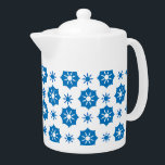 Elegant Geometric Floral Blue And White Pattern Teapot<br><div class="desc">Modern teapot featuring stylish elegant geometric floral blue and white pattern. This look can go places and can easily be incorporated into many different styles for your home including farmhouse,  relaxed and informal,  or cookout. Matching items are available. Similar designs are also available.</div>