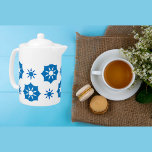 Elegant Geometric Floral Blue And White Pattern Teapot<br><div class="desc">Modern teapot featuring stylish elegant geometric floral blue and white pattern. This look can go places and can easily be incorporated into many different styles for your home including farmhouse,  relaxed and informal,  or cookout. Matching items are available. Similar designs are also available.</div>
