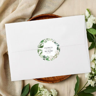 Elegant Geometric Floral Greenery Wedding Classic Round Sticker
