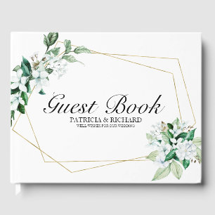 Elegant Geometric Floral Greenery Wedding Guest Book