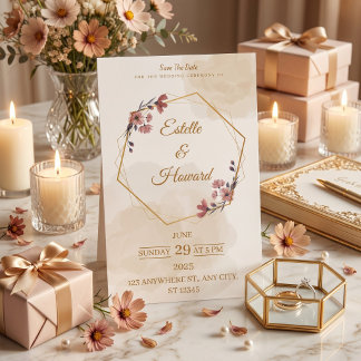 Elegant Geometric Floral Save The Date Card