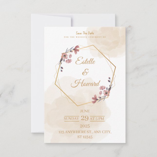 Elegant Geometric Floral Save The Date Card (Front)