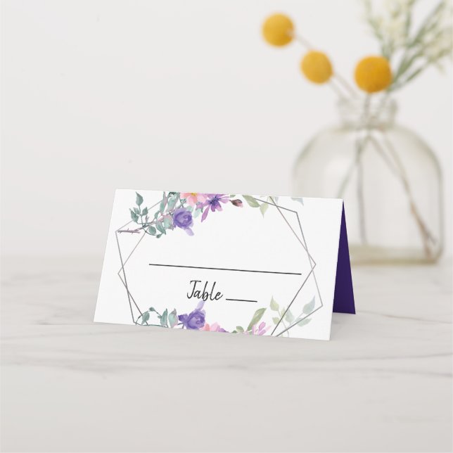 Elegant Geometric  Floral Wedding Place Card (Front)