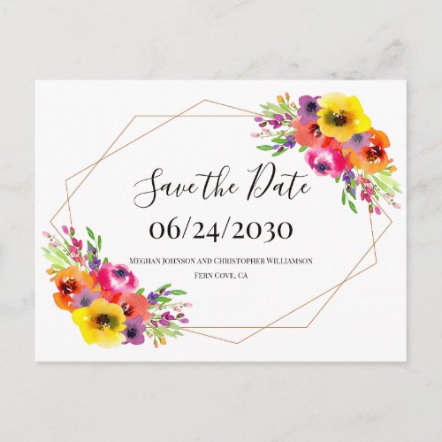 Elegant Geometric Floral Wedding Save the Date Postcard