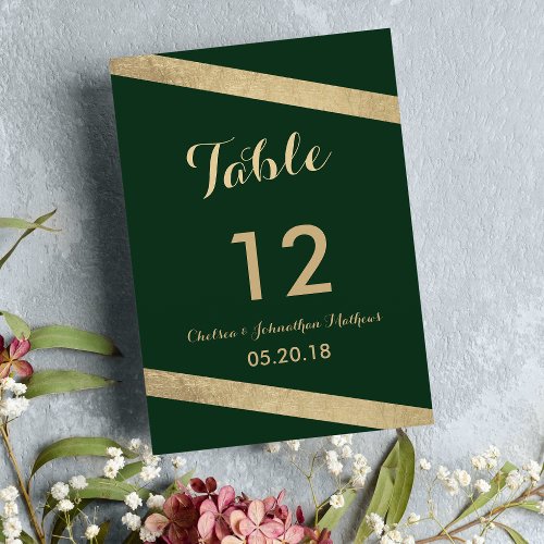 Elegant geometric forest green gold Table Numbers