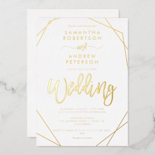 Elegant geometric frame terrarium script wedding foil invitation