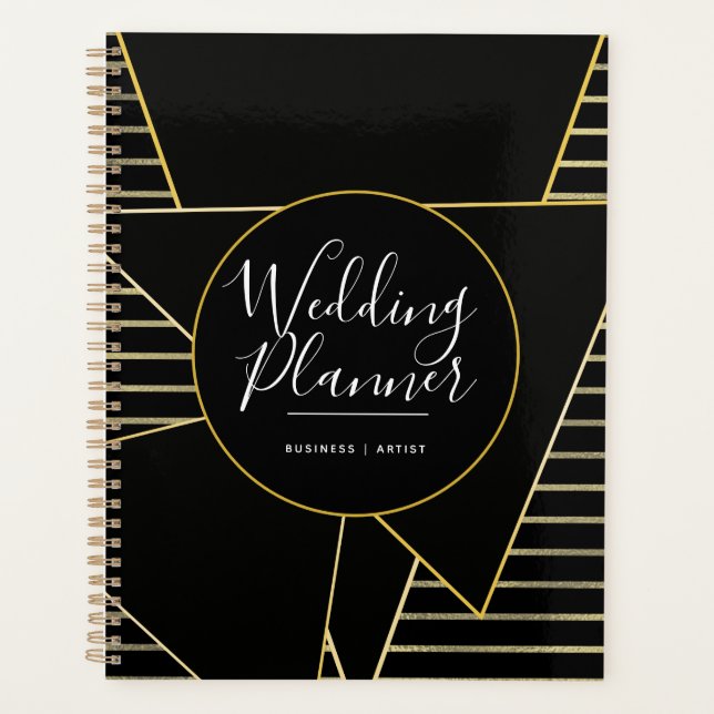 Elegant Geometric Gold and Foil Stripes Wedding Planner (Front)