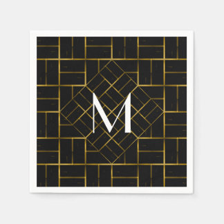 Elegant Geometric Gold Art Deco Pattern  Monogram Napkins