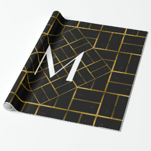 Elegant Geometric Gold Art Deco Pattern Monogram Wrapping Paper