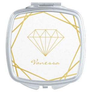 Elegant Geometric Gold Diamond Compact Mirror