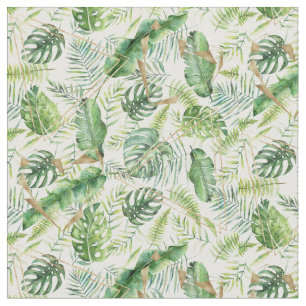Elegant Geometric Gold Exotic Tropical Greenery Fabric