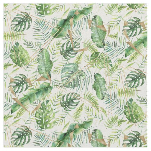 Elegant Geometric Gold Exotic Tropical Greenery Fabric