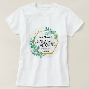 Elegant Geometric Gold Frame with Eucalyptus Leave T-Shirt