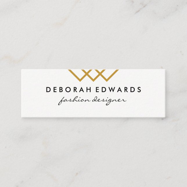 Elegant Geometric Gold Lines Black White Mini Business Card (Front)