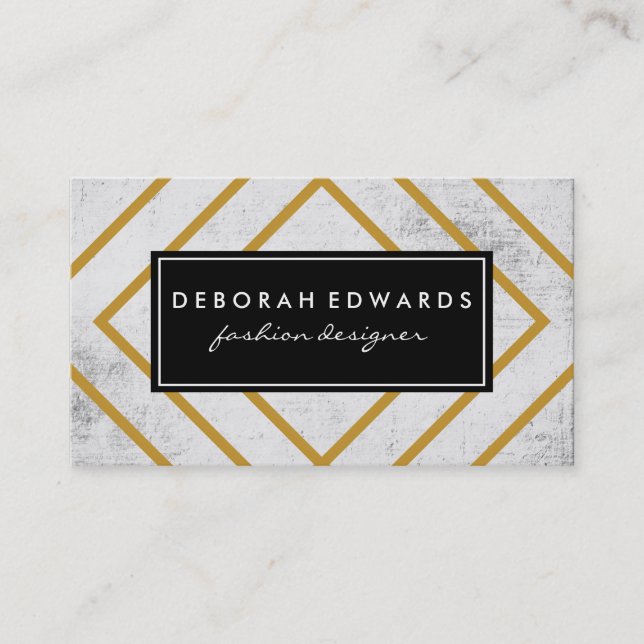 Elegant Geometric Gold Lines Grunge Black Label Business Card (Front)
