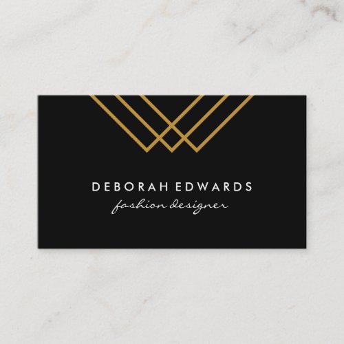 Elegant Geometric Gold Lines Simple Black Business Card