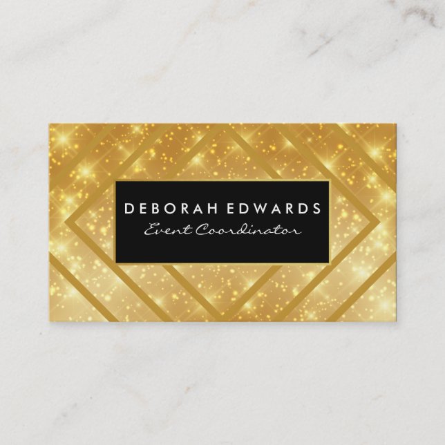 Elegant Geometric Gold Lines with Gold Sparkle Business Card (Front)