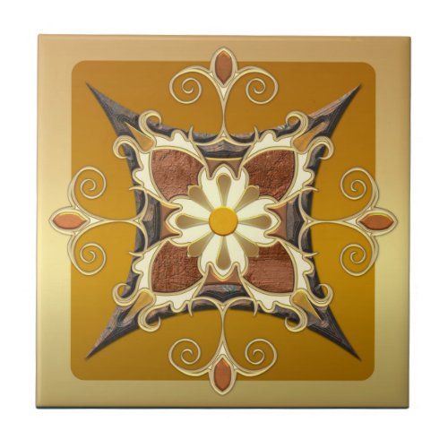 Elegant Geometric Gold Ocher Tile