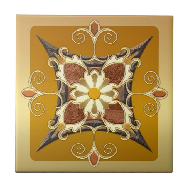 Elegant Geometric Gold Ocher Tile (Front)