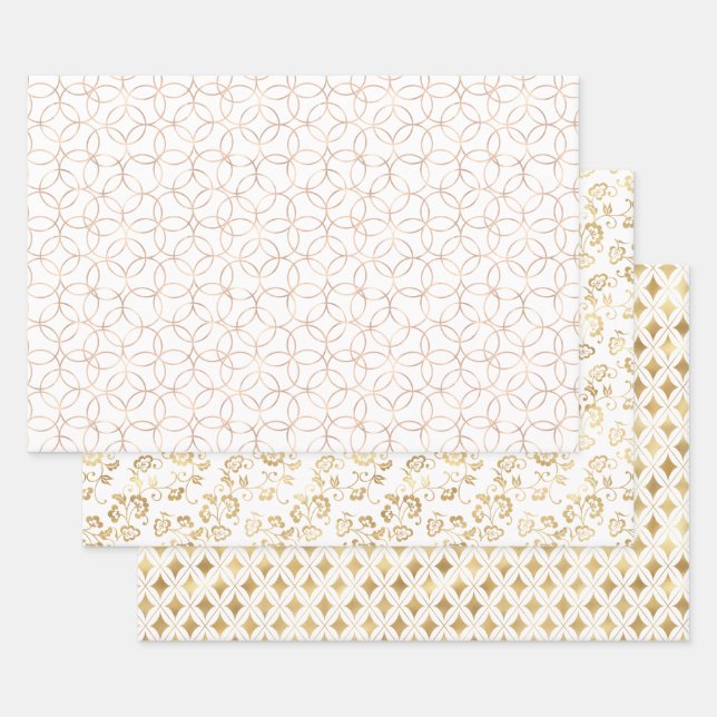 Elegant Geometric Gold Pattern Wrapping Paper Sheets (Set)