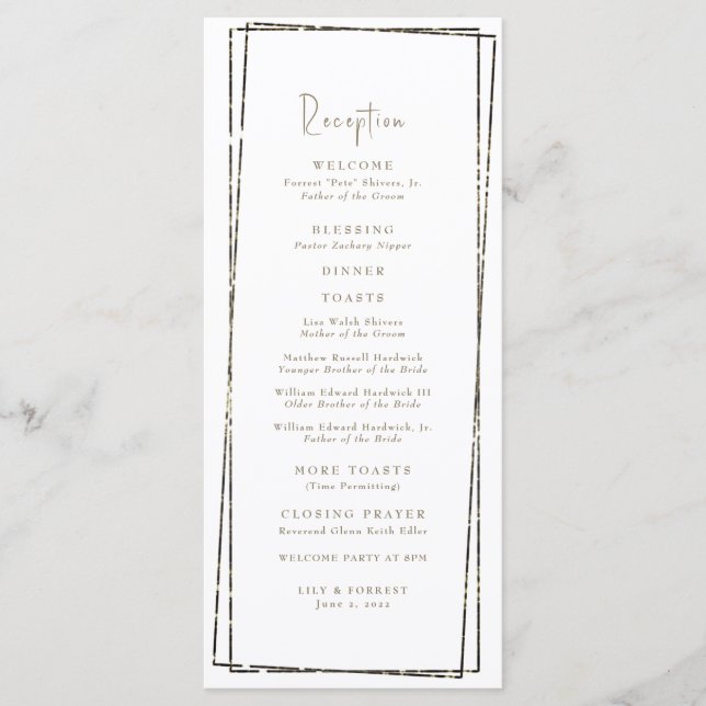 Elegant Geometric Gold  Reception Wedding Program (Front)