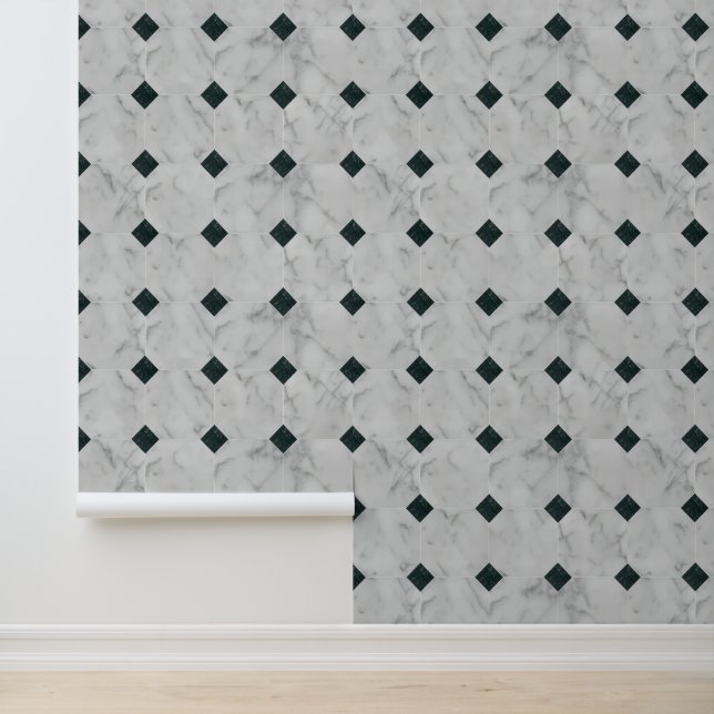 Elegant Geometric Gray Marble Tile Pattern Wallpaper (Application)
