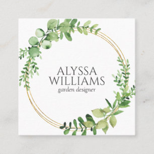 Elegant Geometric Greenery Eucalyptus Square Business Card