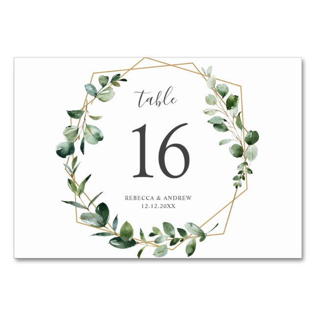 Elegant Geometric Greenery Table Numbers Card (Front)