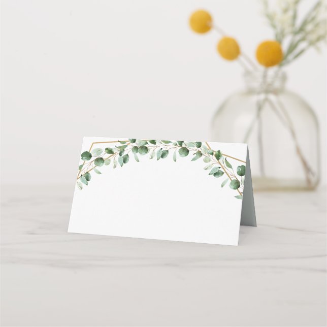 Elegant Geometric Greenery Wedding Blank Folded Place Card (Front)