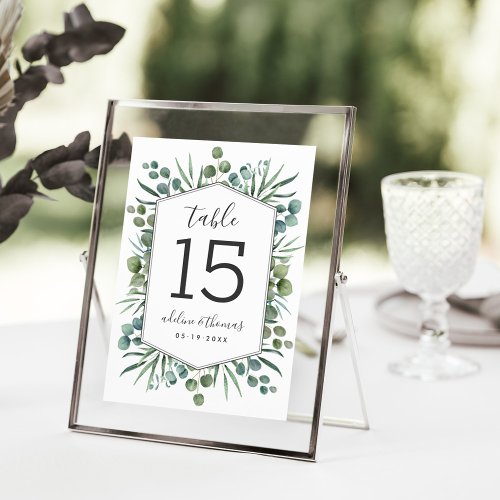 Elegant Geometric Greenery Wedding Table Number