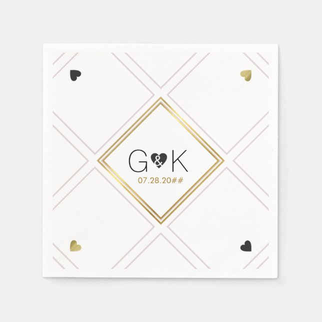 elegant geometric lines with monogram . wedding paper napkins (Front)