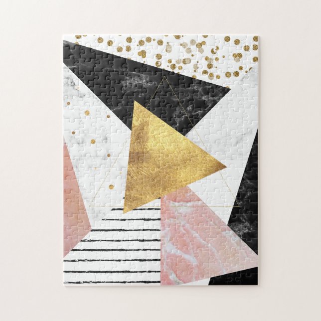 Elegant geometric marble and gold design jigsaw puzzle (Vertical)