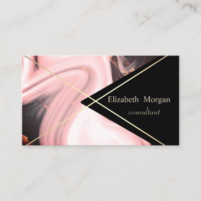 Elegant Geometric Marble Gold Stripes Business Card (Front)