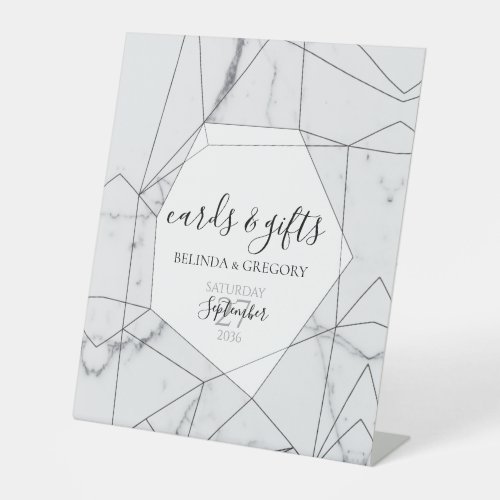 Elegant Geometric Marble Wedding Cards Gifts Pedestal Sign
